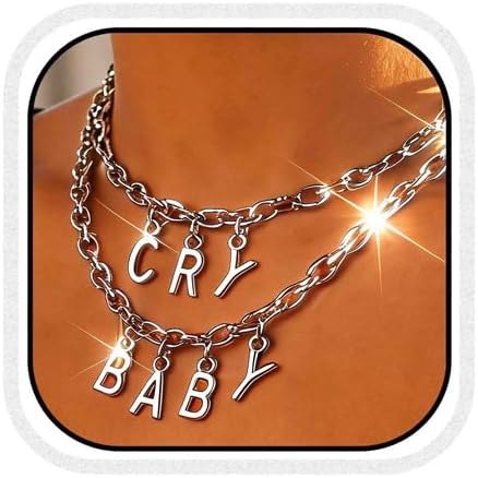 Layered Choker Necklace Silver Cry Baby Pendant Necklaces Chain Jewelry for Women