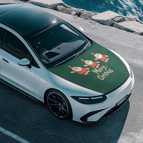 Image of Christmas Greetings Car Hood Cover Elastic Polyester Car Hood Cover Removable Automotive Accessories Easy Installation for Car Hood Christmas Decoration and Gifts