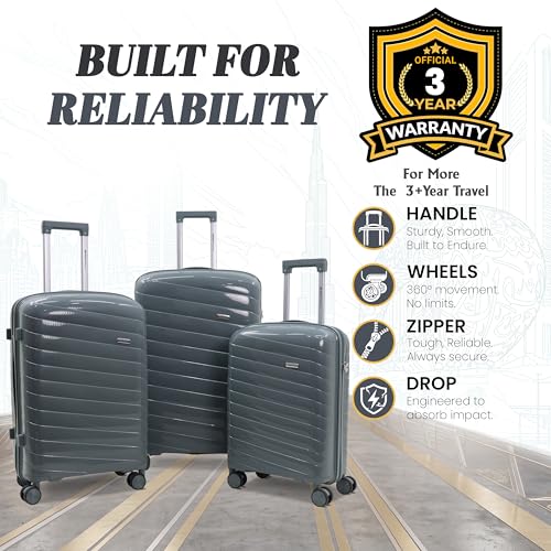 Image of Sarjah Polypropylene Suitcase Trolley Bag | Durable Hard Shell | TSA-Type Lock, 360 Dual Spinner Wheels, Aviation-Grade Telescopic Handle, Matte-Gloss Finish