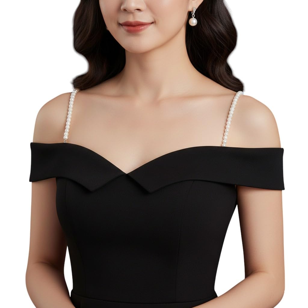 Pearl Beaded Bra Straps with Triangle Charms, Silver-Tone, Adjustable Chain, Decorative Lingerie Accessory