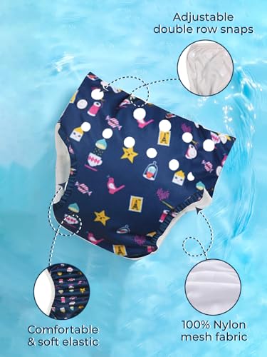 Image of POLKA TOTS Reusable Swim Diaper Combo with Waterproof Wet Dry Diaper Bag for Boys & Girls - Leak-Proof Baby Swim Diaper + Zipper Wet Bag for Pool, Beach & Travel (Diaper Age: 2-12 Months)