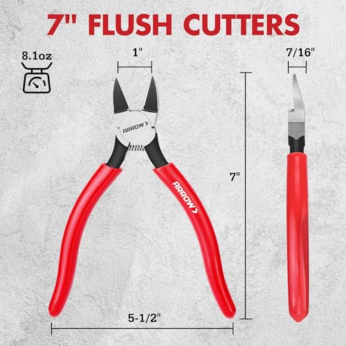 Image of ARROW 7 inch Precision Wire Cutters, Precision Flush Cut Diagonal Pliers | Spring Loaded Design, Ultra Sharp Blades, Non-Slip Handle, Jewelry Making, Electronics Repair, Crafts, DIY Models, Zip Ties