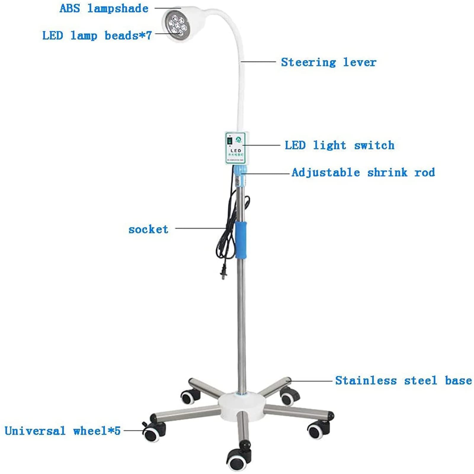 Luce di ispezione a LED Lampada Mobile per Visita Medica chirurgica Lampada da Pavimento per chirurgia per cliniche Ginecologia Medicina per Animali Domestici,A