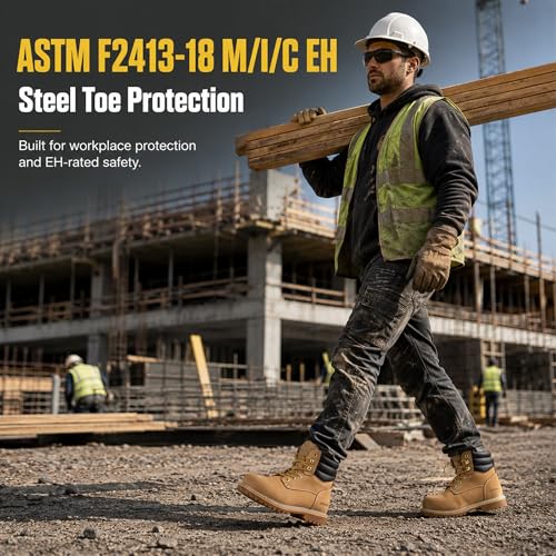 Image of Men's 6 inch Leather Steel Toe Work Boots, Slip & Oil Resistant