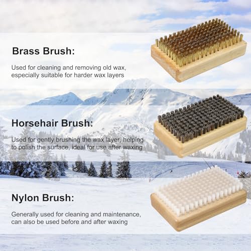 Kit de escova de depilação para esqui e snowboard, inclui 1 escova de latão, 1 escova de crina de ca