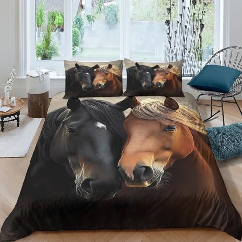 Housse de couette cheval 135x200 microfibre pour lit simple garçon
