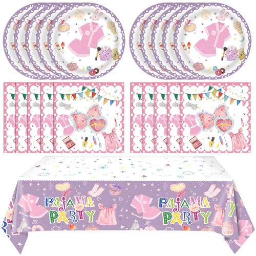 Image of 41Pcs Pajama Party Decorations Tableware Set Sleepover Party Supplies For Girls Include Pajama Plates Napkins Tablecloth丨Girls Slumber Party Spa Party Bachelorette Party Birthday Party Decor,Serve 20