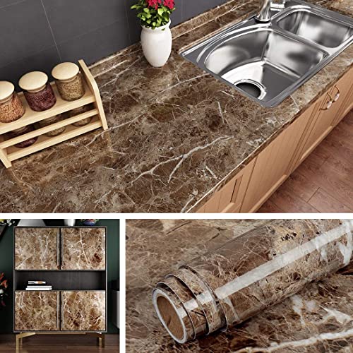 Image of HOME13 Vinyl Kitchen Self Adhesive Vinyl Decorative Brown Marble Wallpaper for Kitchen Countertop Home /Office 2 Ft x 20 Ft with 2pcs