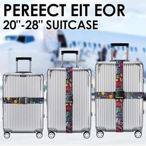 Image of Gutsdoor Luggage Straps for Suitcases Adjustable Travel Belt, Connector Holds Suitcase Bright Colorful Identifiers Travel Bag Accessories (Airplane Black)