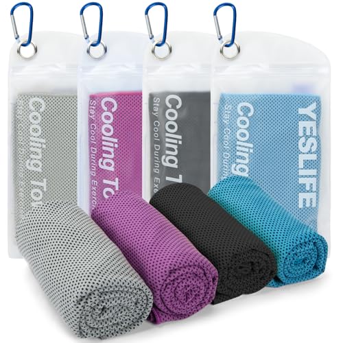 Image of YESLIFE 4-Pack Cooling Towels (40 inchx 12 inch), Cooling Neck Wraps, Ice Towel | Microfiber, Breathable, Lightweight, Super absorbent, For Yoga, Camping, Sports, Outdoors, Golf, Running, Gym, Travel