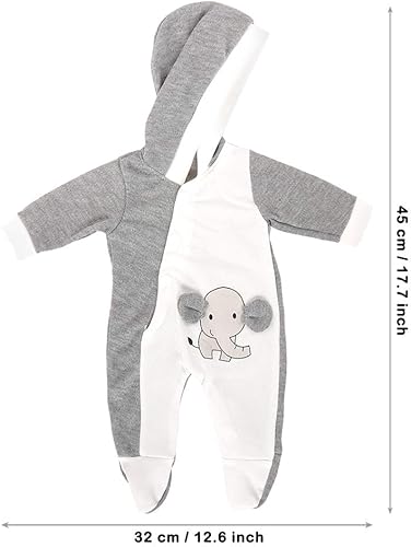 Miniatura 3 de Miunana Ropa de muñeca de bebé de 14 a 17 pulgadas, traje de pijama de elefante, 1 pieza para bebé de un año de 15 pulgadas, ropa de muñeca gris y
