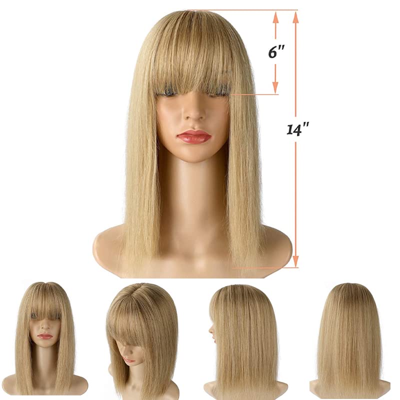 Miniatura 6 de Dybst Peluca de fibra sintética onduladarecta con flequillo, cierre superior del cuero cabelludo, extensiones para mujer (#4, 14 pulgadas13.8 in,