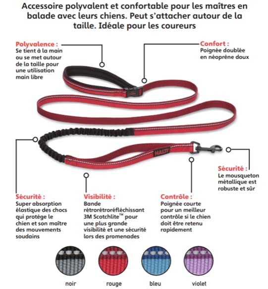Laisse réfléchissante HALTI mains-libres avec amortisseur rouge L - 7
