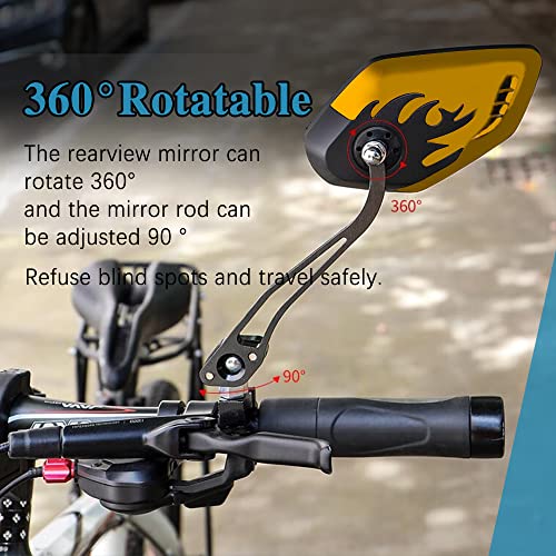 1Pair Universal Motorcycle Mirrors, Motocycle Rear View Mirrors, Adjustable Side Mirror, Motorcycle Mirrors For Handlebars, Aluminum Flame Pattern Rear View Mirrors With 8Mm/10Mm Screws (Gold) #TOP4