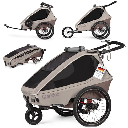 Qeridoo Kidgoo 2 Pro Gen 2 Kinderfahrradanhänger | Premium Fahrradanhänger Kinder mit Scheibenbremse & Joggerrad | Multifunktionaler Fahrrad Anhänger | Komfort & Sicherheit für Alltag & Abenteuer