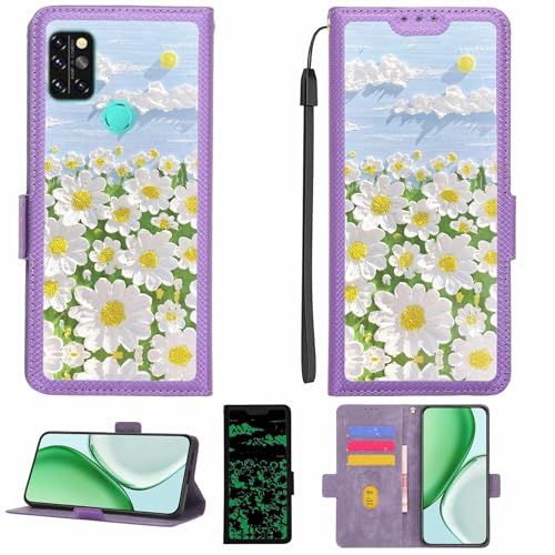 Kinetijy Case Compatible for UMIDIGI A9 Pro 2021 Phone Case Flip Cover [with Tempered Glass Screen Protector][RFID Blocking][Luminous Effect] LPT-CJ