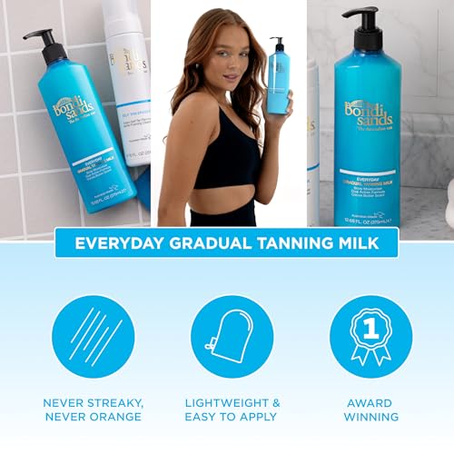 bondi sands everyday gradual tanning milk  long-lasting tanning body moisturizer enriched with aloe vera and vitamin e for glowing skin