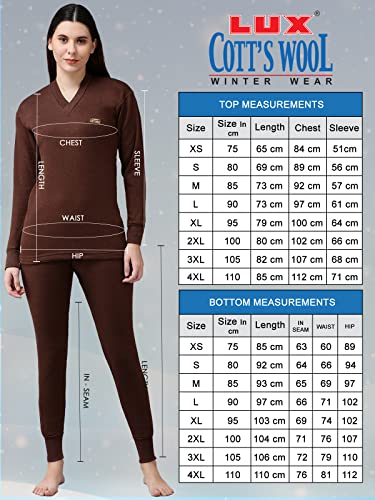 Image of Lux Cott's Wool Women's Thermal Set | Full Sleeves V Neck Solid Thermal Innerwear for Women | Soft Comfortable Body Warmer Set | Winter Top and Bottom