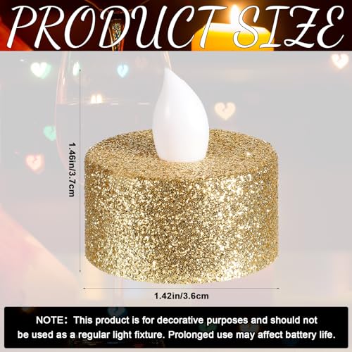 Image of Mudder 24 Pieces Gold Tea Lights LED Candles Tealights Flameless Votive Battery Operated Tea Lights Electric Glitter Tealight for Holiday, Festival Gift, Wedding, Birthday,Home, Party Decor