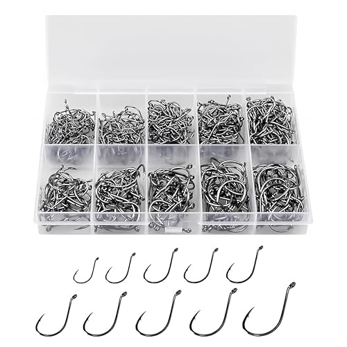 VYNZOR 100 Uds anzuelos de acero al carbono,anzuelos de pesca,anzuelos carpfishing,anzuelos para carpa con caja de plástico, adecuados para peces de agua dulce y salada,3# 12#