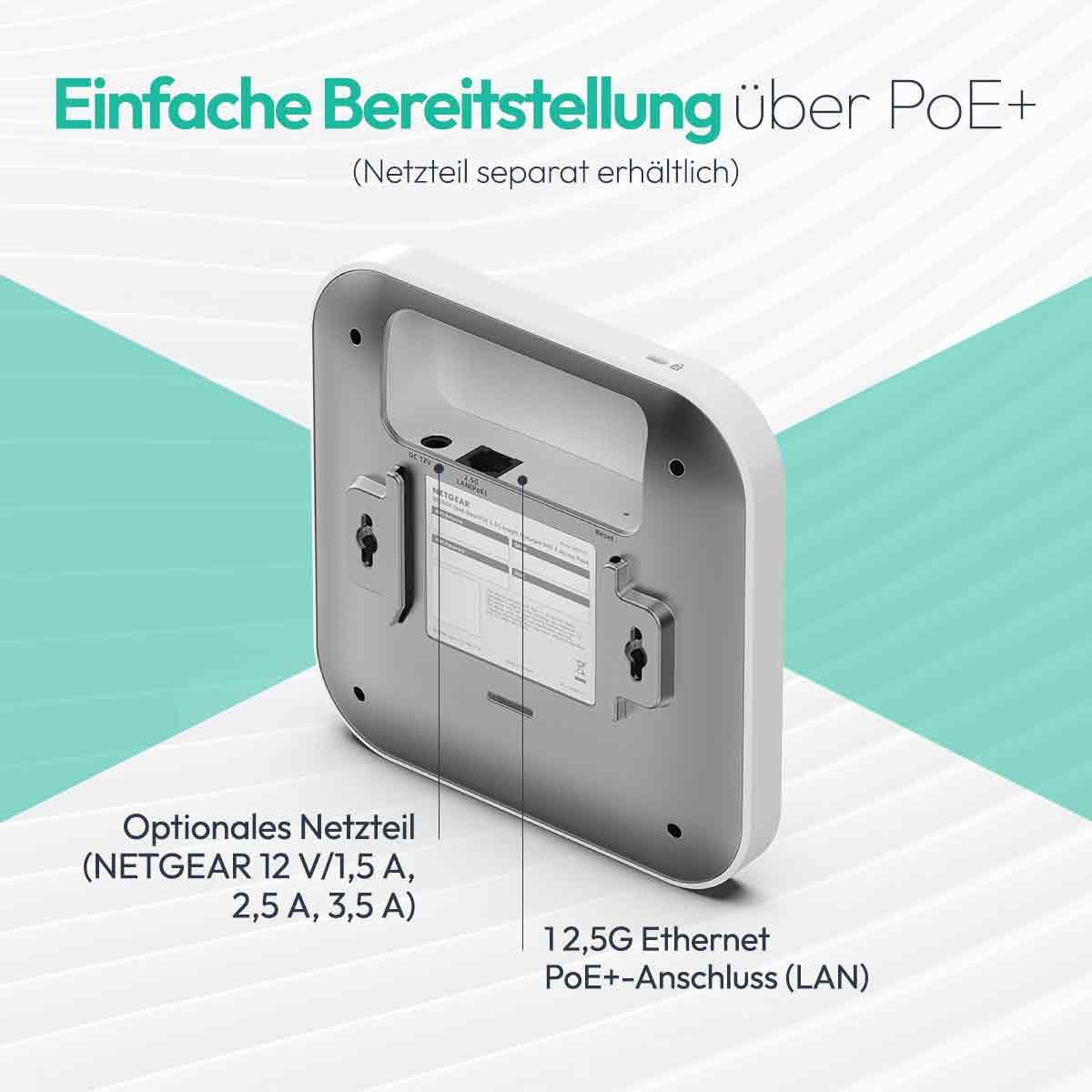 NETGEAR - Access point dual band Insight Managed PoE+ WiFi 7 (WBE700) – Velocità a 3,6 Gbps (BE3600) - Copertura fino a 160 m2, 75 dispositivi client - WPA3 -