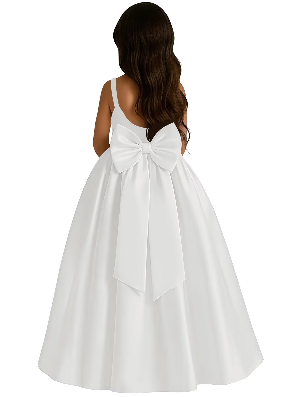 WDCVGTR Satin Flower Girl Dress with Big Bow Elegant Sleeveless A-Line Ball Gowns Formal Communion Wedding Party Dresses