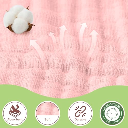 Image of 100% Organic Cotton Muslin Baby Hooded Towel, 32x32 in, Blush & Ivory Floral, 2 Pack, Soft Absorbent 4-Layer Hooded Bath Towel for Baby Girls, Newborns & Toddlers, Oeko-TEX