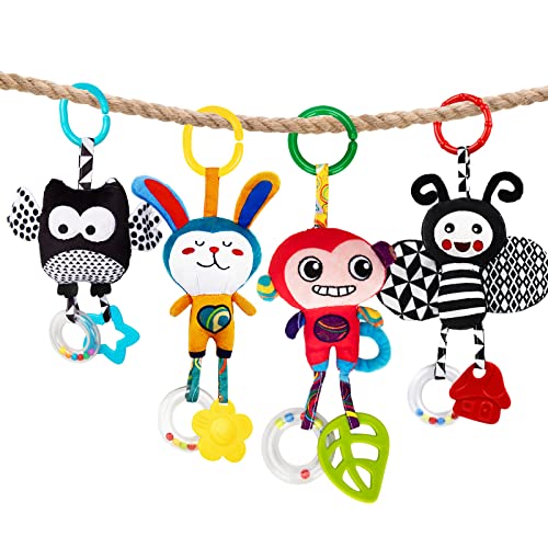 Image of teytoy Baby Toys for 0, 3, 6, 9, 12 Months, Animal Hanging Baby Rattles, Baby Bed Crib Car Seat Travel Stroller Soft Plush Crinkle Toys for Infant, Newborn Birthday Gifts(4 Pack)
