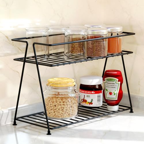 Image of WonderStand Metal NIMBUS | 2-Tier Countertop Spice Rack Storage Shelf Organizer and Home /Kitchen Spice Rack (Black)