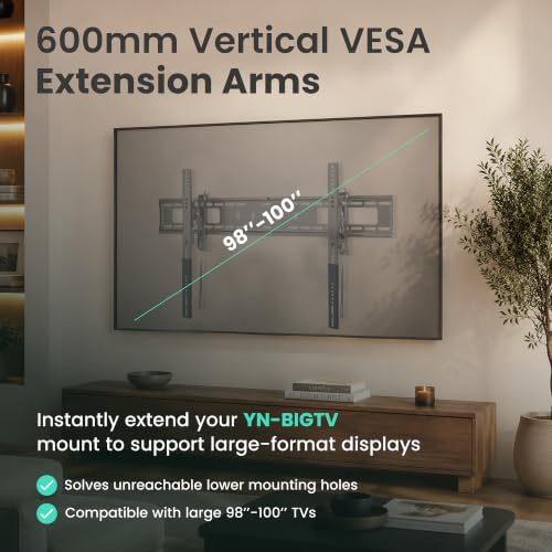 Image of ynVISION Vertical VESA Extension Arms for YN-BIGTV Mount - Vesa Mount Adapter Brackets, Extends to 600mm for 98 Inch Large TVs, TCL Compatible, Mounting Hardware Included