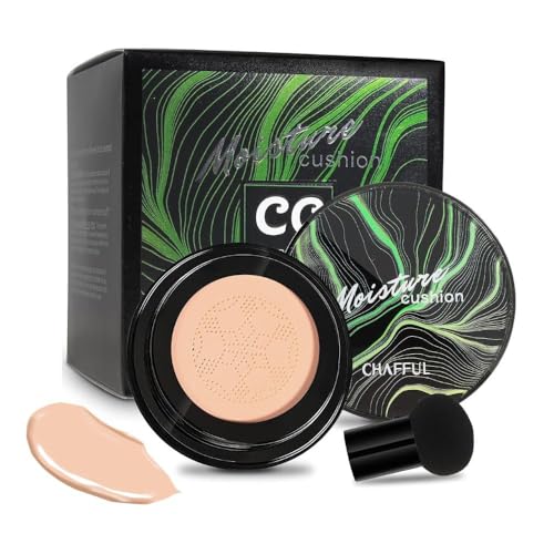 Base de Maquillaje BB Cream Larga Duracion con Aplicador Mushroom Head y Air Cushion, Corrector Liquid Foundation Hidratante Waterproof, CC Cream Tono Natural, Nude, Facil Aplicacion