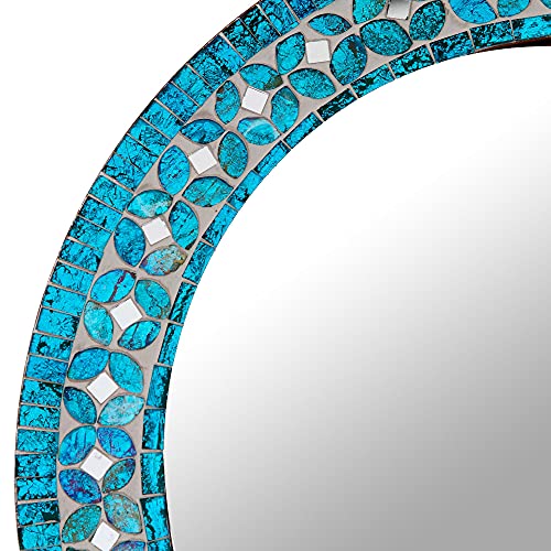 NOVICA Turquoise Blossom Glass Mosaic Wall Mirror - Image 3