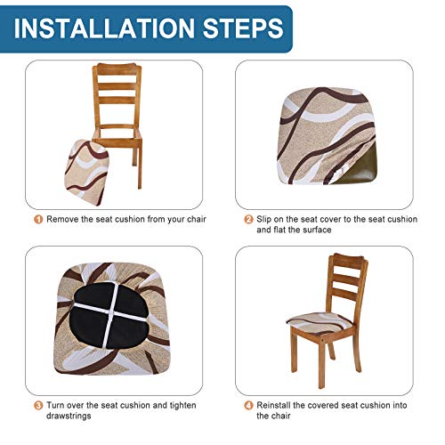 Image of SearchI Seat Covers for Dining Room Chairs Stretch Printed Chair Seat Covers Set of 6, Removable Washable Upholstered Chair Seat Protector Cushion Slipcovers for Kitchen, Office(Beige)