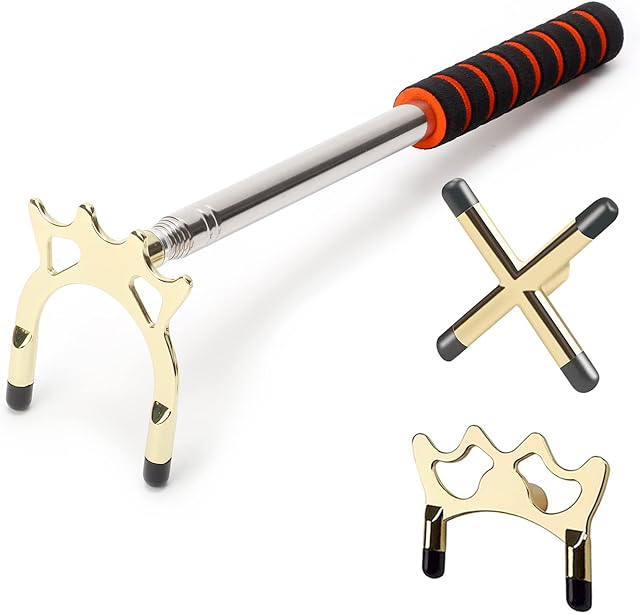 aleawol Retractable Billiards Cue Stick Bridge with 3 Pcs Removable Brass Cross/High/Low Bridge Head, Snooker Table Rest Pool Rest Stick, Snooker Accessories for Amateur and Professional Use (Gold)