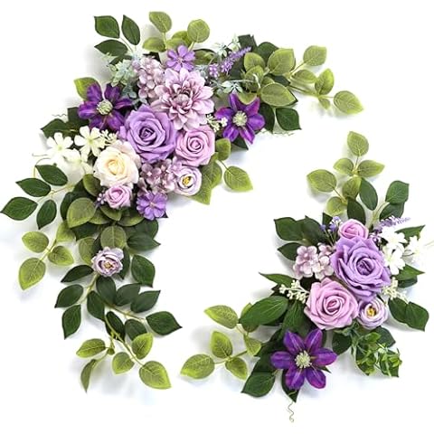WEIERYUE(Pack of 2 Artificial Flowers Decorations, Wedding Flowers, Wedding, Banquet, Party, Reception Entrance Welcome Sign and Background Decoration(Provence Purple) Cover