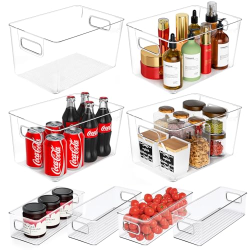 Clear Plastic Storage Bins 8 Pack - Pantry Organizers and Storage...