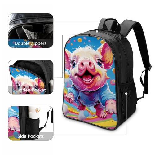 Mochila infantil de cerdito 40x28x16cm con capa plegable para colegio 3
