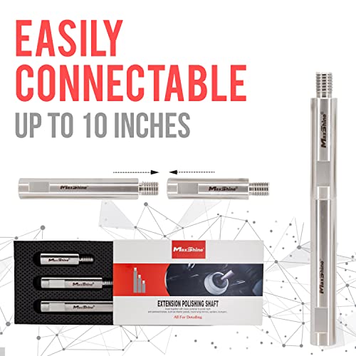 Maxshine Stainless Steel Rotary Extension Shaft Set, 2In, 3In, 5In, Fits 5/8 Backing Plate, 3 Piece Rotary Polisher Extender, Car Polishing And Angle Grinder Extension, Rotary Polisher Accessory #TOP2