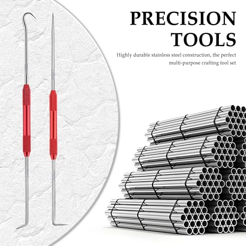 Image of 2PCS CarbonSteel Hook Tool and Pick Set,Double End Pick and Hook Set Auxiliary Dismantling Fittings,Universal O Ring Pick Set and Hook Tool Car Accessories Fit for Most Cars (Red)