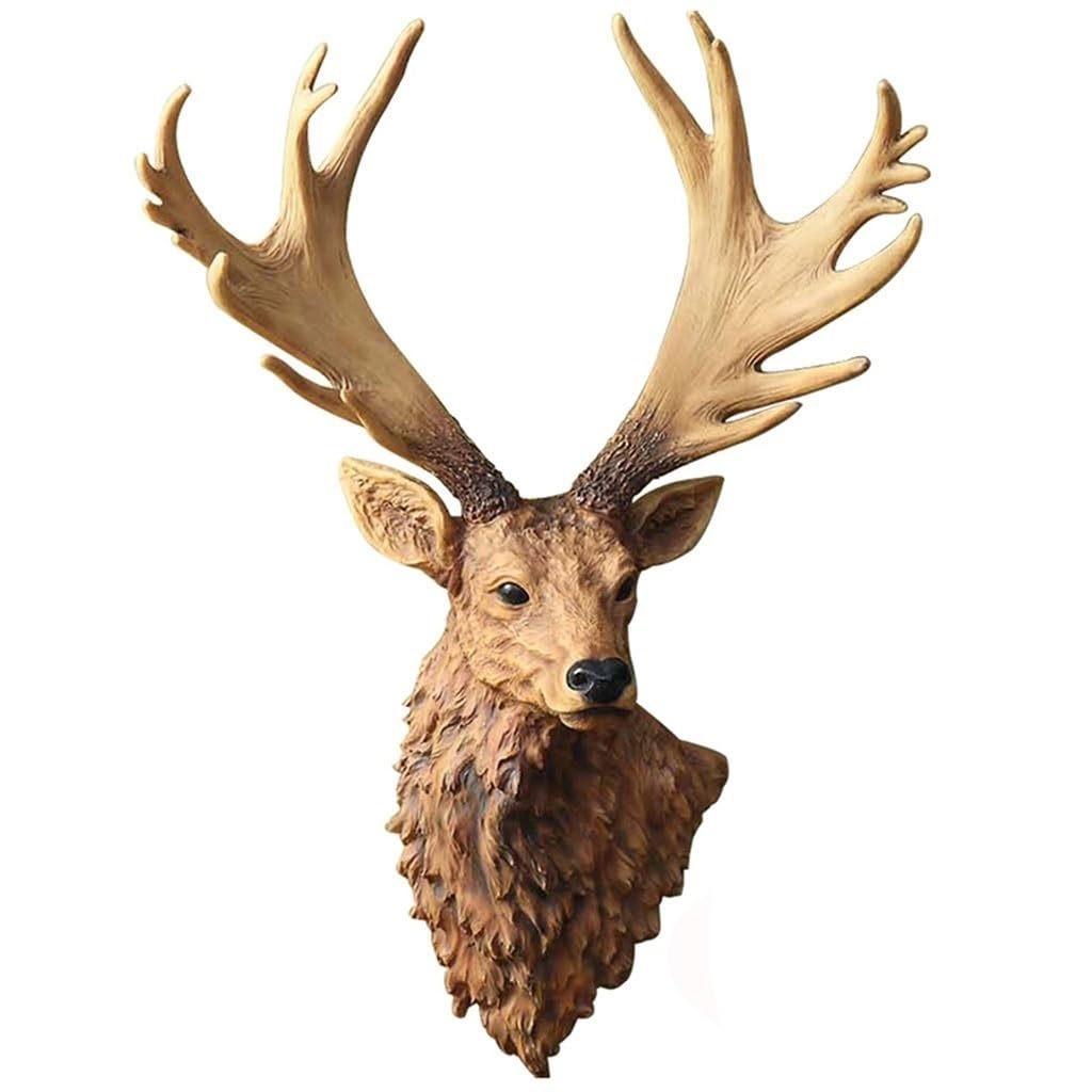 Decorazione da Parete Scultura Creativa A Forma di Testa di Cervo, Ingresso A Parete con Testa di Animale in Resina, Decorazione della Parete di Sfondo del Soggiorno, Regalo per Le Feste(Natural A)