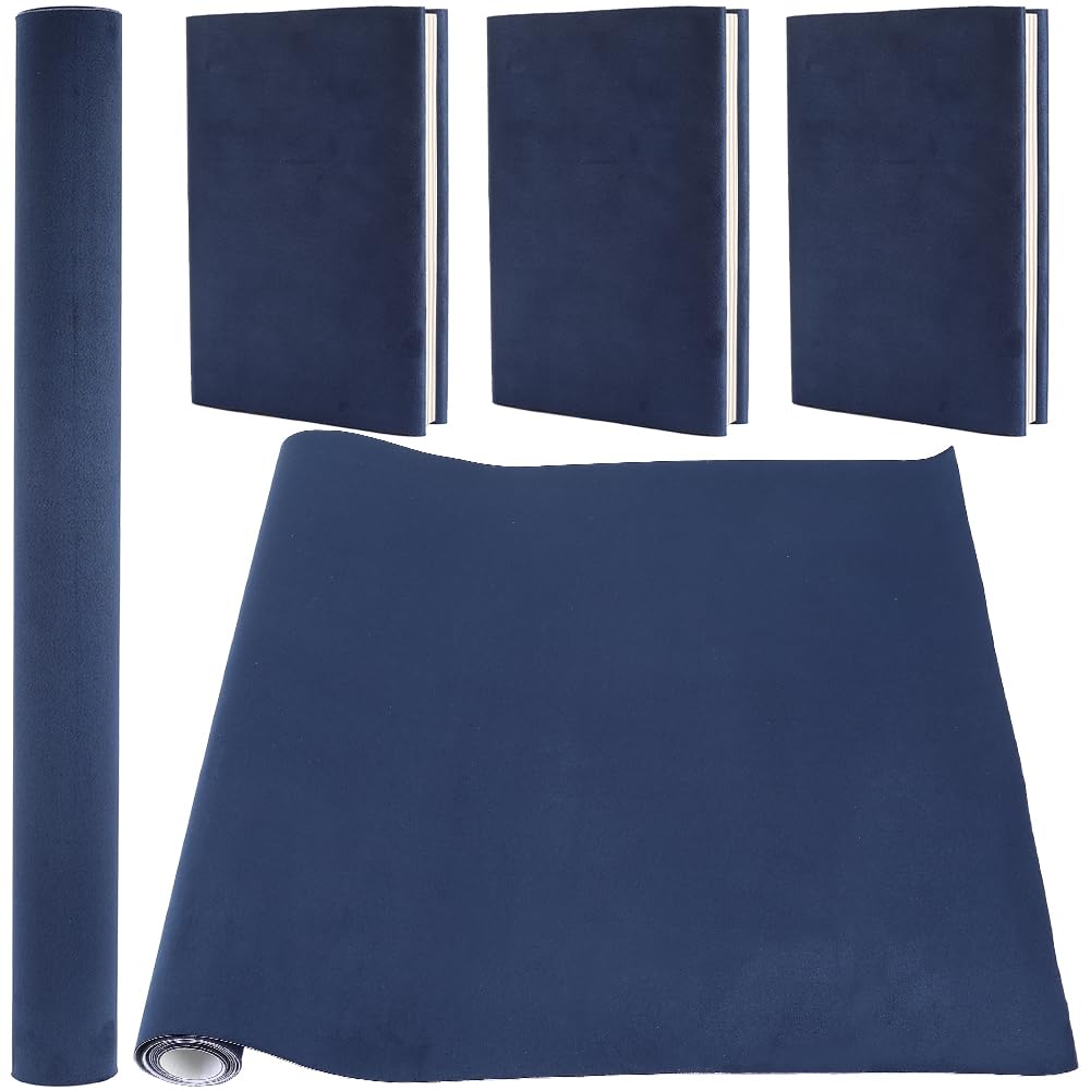CRASPIRE 110x42 cm Tessuto Scamosciato per Rilegatura di Libri Blu Scuro Tessuto Autoadesivo Superficie Copertina per Libri con Supporto In Carta Libri Album Scrapbooking Archivio Fai Da Te Protezione
