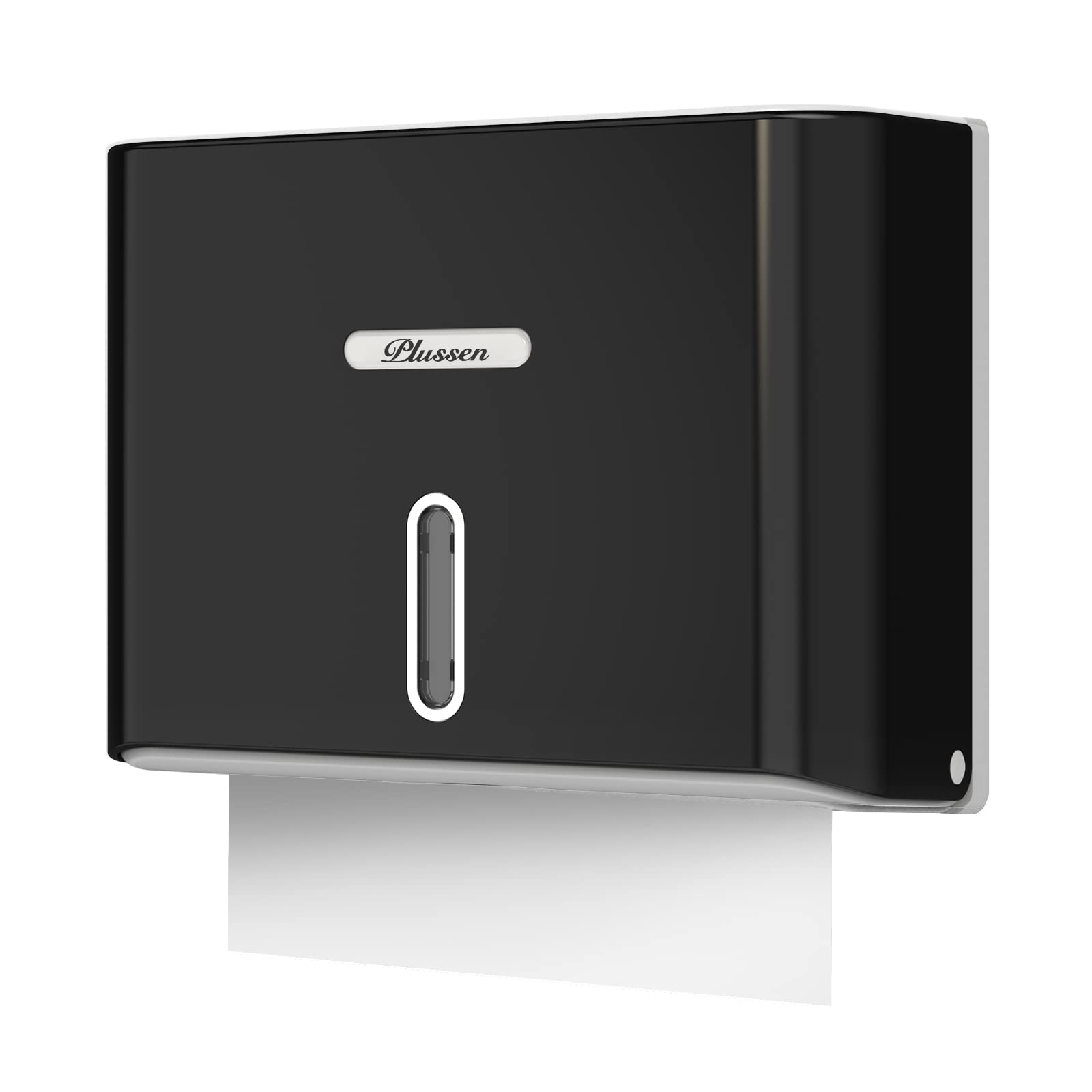 PLUSSEN Paper Towel Dispenser Wall Mounted, Adhesive No Drilling Hand Towel Dispenser Multifold C-Fold Tissue Towel Dispenser for Bathroom Kitchen(Black-PN6007)