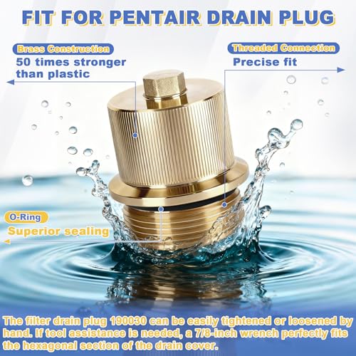 Image of Upgraded 190030 Brass Drain Plug Cap Assembly Replacement for Pentair Filter Drain Plug Fit for Pentair FNS Plus, Clean & Clear Plus, and Quad D.E. Filters, Pool Maintenance Accessory with O-Ring