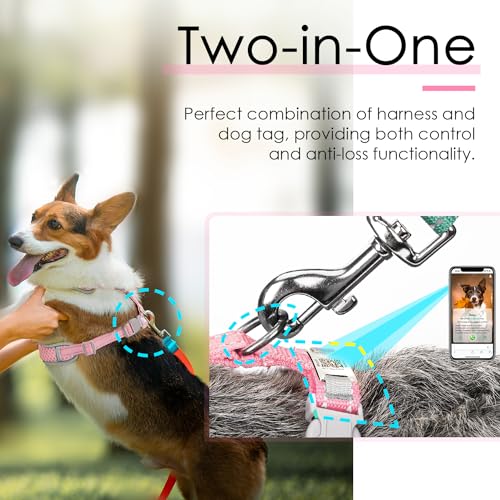 ThinkPet Hundegeschirr, reflektierend, atmungsaktiv, weiches Air-Mesh mit QR-Code, Hundemarke, Erstickungsfrei, für Welpen, kleine, mittelgroße Hunde und Katzen, Größe M, Rosa