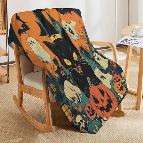 Couverture fantômes chat noir en peluche super douce, cadeau enfant