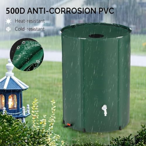Genérico Barril de Lluvia Plegable con Soporte y Grifo. Kit de recolección de Agua de Lluvia para jardín. Sistema de Almacenamiento Que Ahorra Espacio para Jardines. Tanque de Almacenamiento de Agua