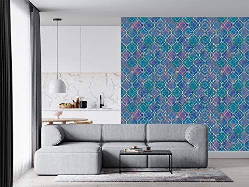 Image of DWELLSINDIA Moroccan Pattern Self Adhesive Wallpaper Waterproof, Scratch Resistant, Laminated 41cm x 244cm, Blue, Glossy