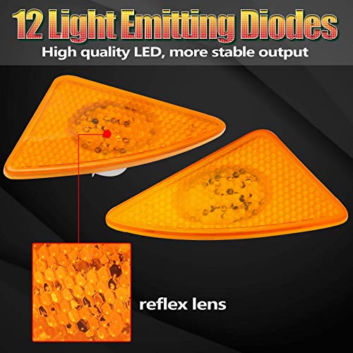 Xotic Tech 2pcs Front Side Marker Signal LED Light Lamp Compatible with Kenworth T660 T170 T270 T370 Semi-Trucks 2008-2017, 3000K Amber 12-SMD (Part # P54-1085-L P54-1085-R)