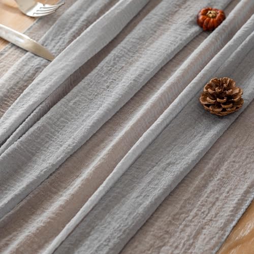 Image of 2Pcs Dusty Blue Cheesecloth Table Runner 120 Inches for Party Home Decor | Ideal for wedding baby shower bridal shower birthday engagement party,or adding rustic boho charm to daily home.