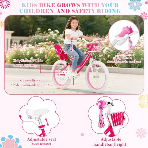Image of Glaf Toddler Girls Bike for Age 2-12 Years Old | 12 14 16 20 Inch Kids Bike Girls Bicycle with Training Wheels,Basket,Doll Seat,Princess Style Kids Bicycle Gift